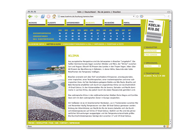 Koeln-Rio Travel Website with booking tool